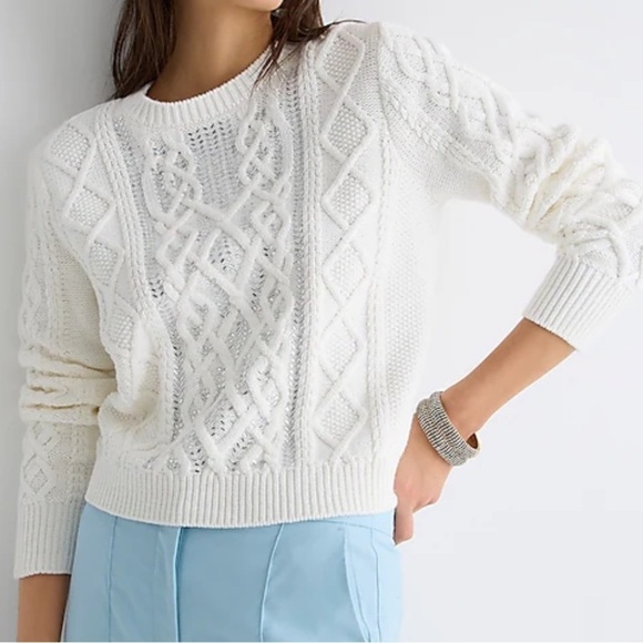 J. Crew Sweaters - J. crew Cable knit chunky crew neck cotton sweater with crystals ivory fall
